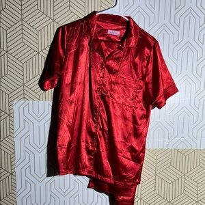 Love to Sleep Red Satin Pajama Set